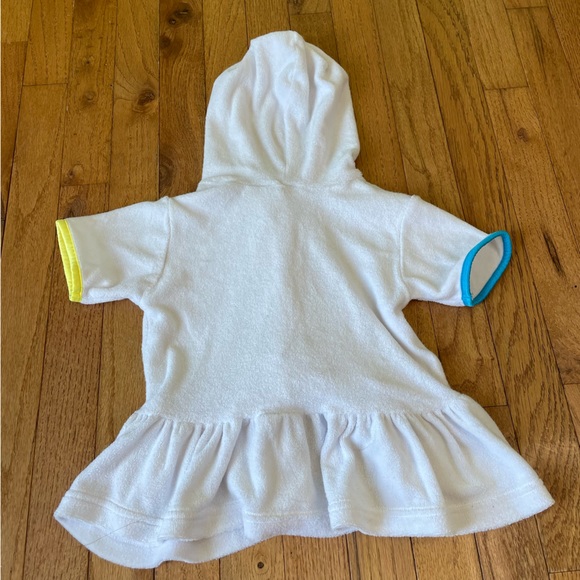 VINTAGE Y2K WHITE TERRY CLOTH FLOWER BUTTON HOODED SWIM COVER UP SIZE 3T - Picture 2 of 5